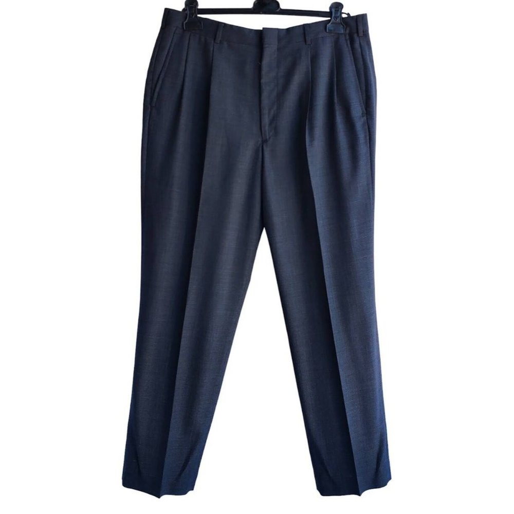 Men's 34x30 Lands End Regular Standard Dress Pants Black Wool Slacks Business
